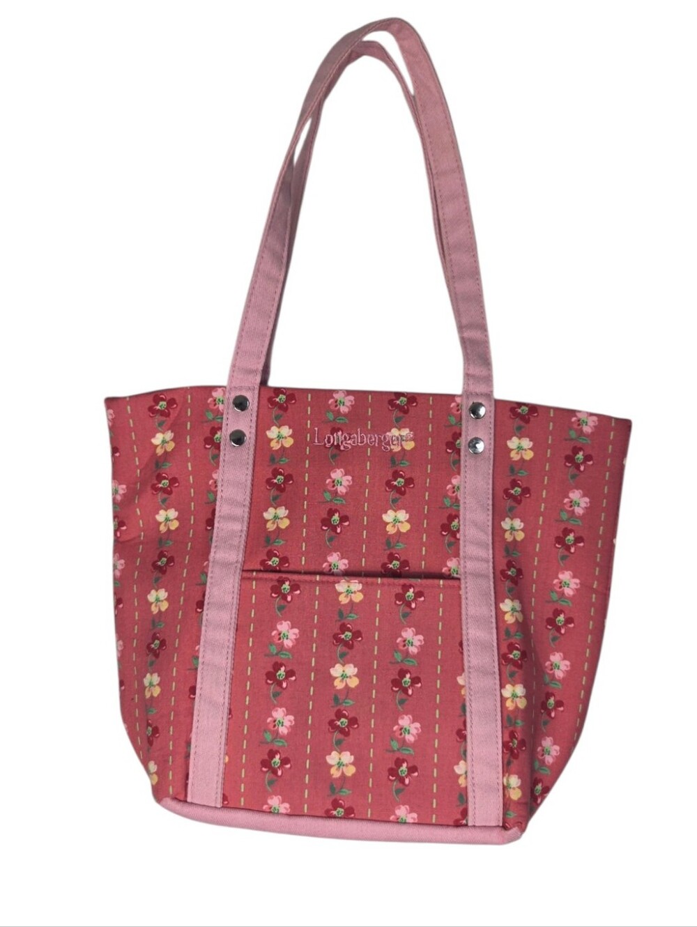 Longaberger Coral Floral Mini Tote Bag Pink Trim Petite Handbag